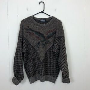 Vintage Mohair Wool Houndstooth Bird Crewneck Sz M